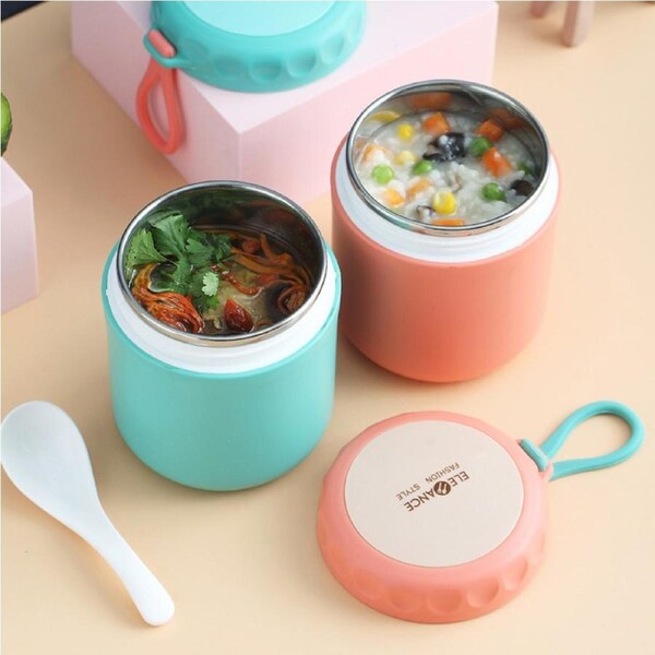 JOYBUY 2Pcs Stainless Steel Breakfast Mug Portable Insulation Lunch Box Container