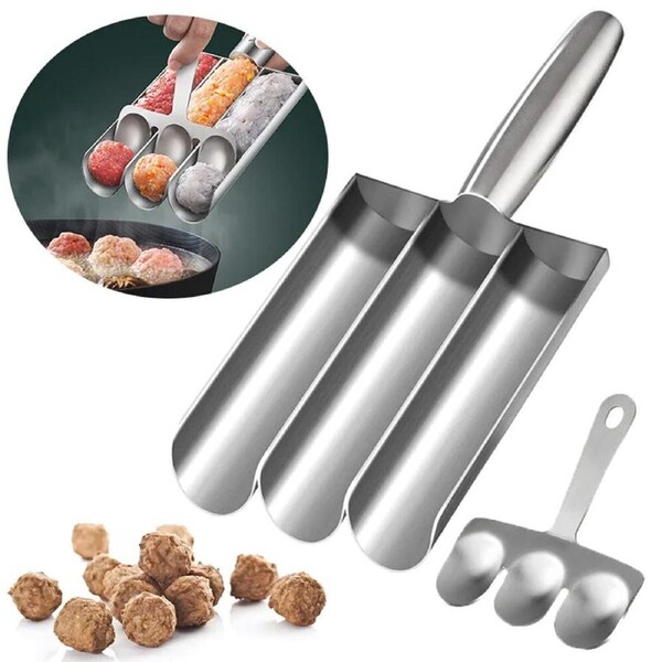 JOYBUY Triple Meatball Maker Stainless Steel Meatball Scoop Mold with Cutting Spade