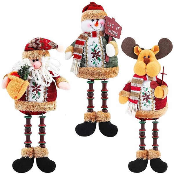 JOYBUY 3 Pack Christmas Ornament Long Legs Sitting Table Dolls Decorations