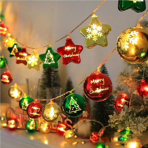 JOYBUY 2Pcs Christmas Decorative Light String Christmas Balls Stars Fairy String Lights