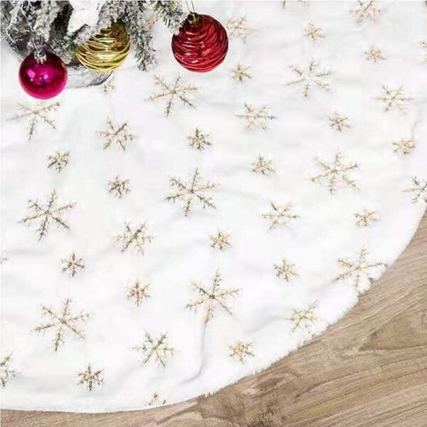 JOYBUY Christmas Tree Skirt with Snowflakes Tree Skirt for Xmas Tree Decorations