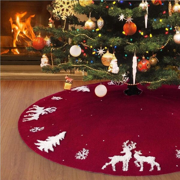 JOYBUY Tree Skirt Knitted Christmas Tree Skirts 3D Tree Skirts Xmas Holiday Ornaments