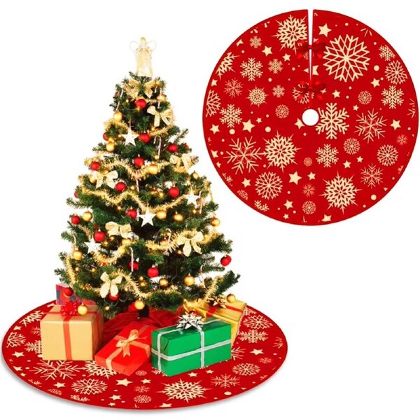 JOYBUY 90/120CM Christmas Tree Skirts Snowflake Printed Xmas Tree Mat Christmas Decor