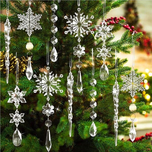 JOYBUY 10Pcs Christmas Tree Crystal Decoration Hanging Snowflake Icicle Drop Ornaments