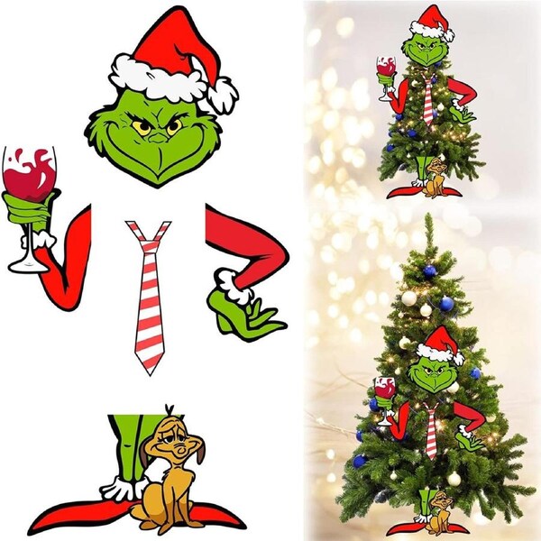 JOYBUY 5Pcs Christmas Tree Topper Decor for Fence Garage Holiday Xmas Home Party Decor