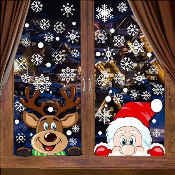 JOYBUY 4 Sheets Christmas Snowflake Window Cling Stickers for Glass Xmas Decals Decorations