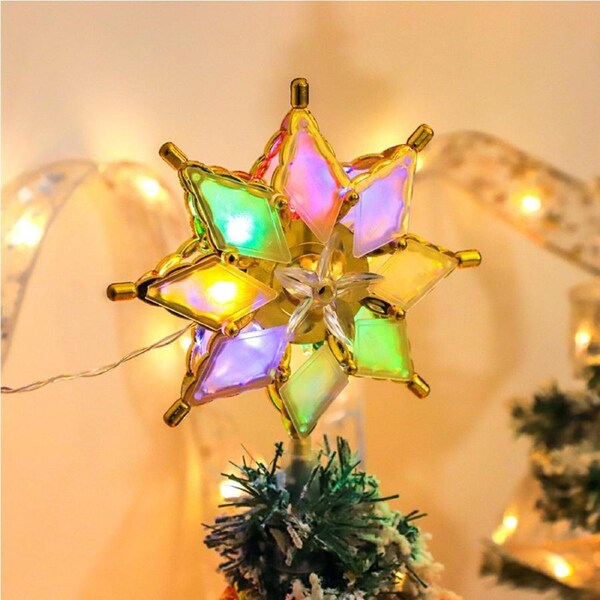 JOYBUY LED Octagonal Starlight Battery Operated Christmas Tree Topper Decoration Light