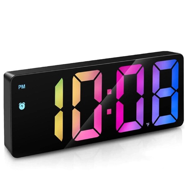 JOYBUY Colorful Digital Alarm Clock Voice Control Colorful Font Night Mode Table Clock