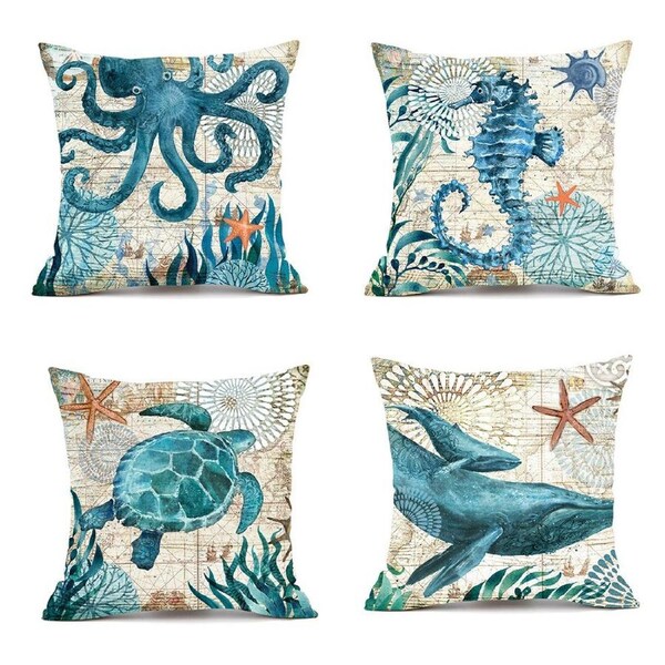 JOYBUY 4Pcs Nautical Pillow Cover Mediterranean Style Throw Pillow Case Sea Theme Decor