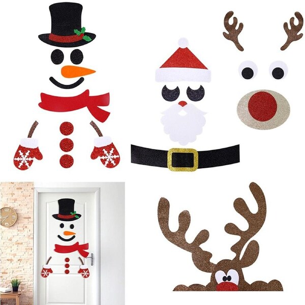 JOYBUY 1/4Pcs Christmas Door Window Stickers Felt Snowman Santa Claus Elk Wall Sticker