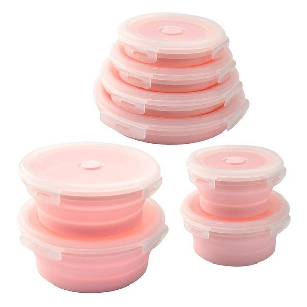 JOYBUY 4 Pack round silicone portable folding lunch box with lid