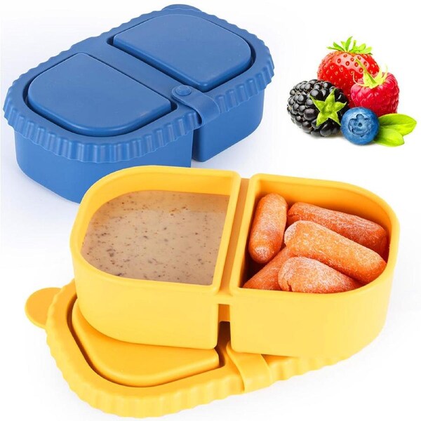 JOYBUY 2/4 Sets Silicone Snack Container Double Compartment Snack Box For Sauce