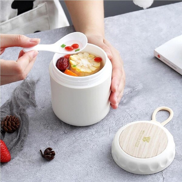 JOYBUY Portable Breakfast Plastic Water Cup Double Layer with Handle Sealed Soup Cup