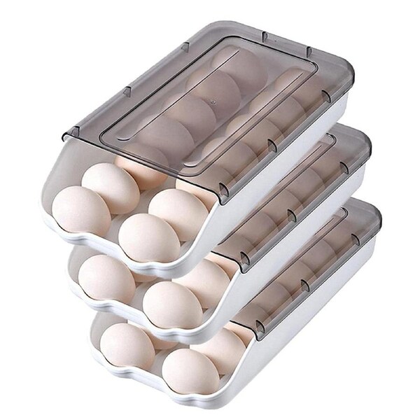JOYBUY 3 Pack Rolling egg storage box kitchen refrigerator egg fresh box