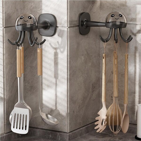 JOYBUY 3Pcs Rotating Hook Cute Six Claw Frame Kitchen Storage 360 Degree Seamless Hook