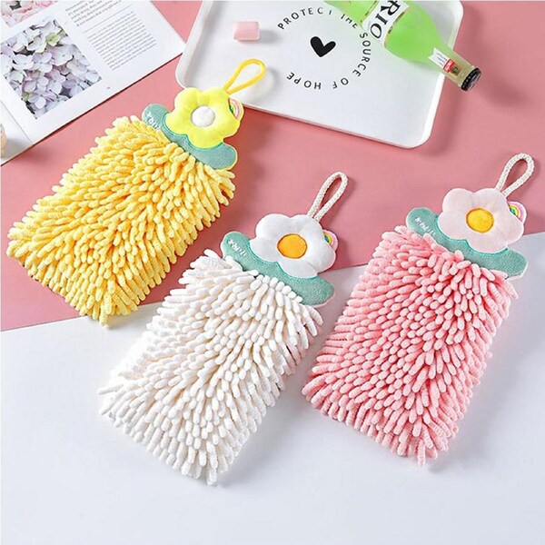 JOYBUY 3 Pcs Chenille Hand Towels Kitchen Cute Quick Dry Hand Towels Hanging Hand Towel