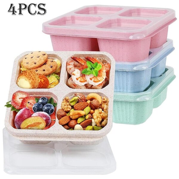 JOYBUY 1/4Pcs Bento Snack Box Reusable 4 Compartments Food Storage Containers with Lid