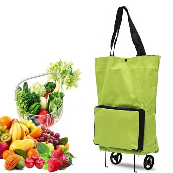 JOYBUY Portable Shopping Trolley Bag Foldable Cart Rolling Grocery Green Shopping Bag
