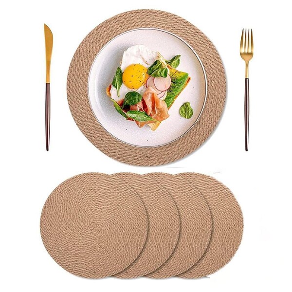 JOYBUY 4 Pcs Jute Placemats Heat Resistant Round Place Mats Jute Woven Table Mats
