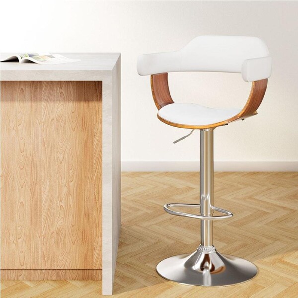 Bar Stools Gas Lift Leather w/Armrest White
