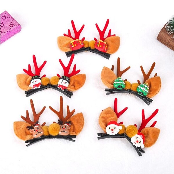 JOYBUY 10Pcs Cute Antlers Christmas Hair Clips Cartoon Duckbill Clip Bangs Clips