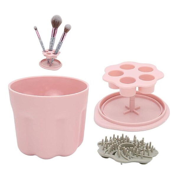 JOYBUY Makeup Brush Cleaner with Pad Inverted Cover with Makeup Brush Drying Rack
