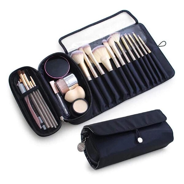 JOYBUY Portable Makeup Brush Organizer Makeup Brush Bag For Travel Can Hold 20+ Brushes-Black