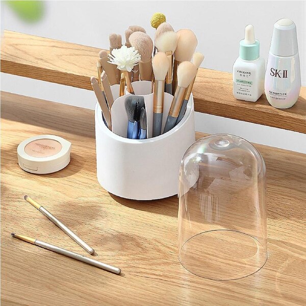 JOYBUY Makeup Brush Holder 360-Degree Rotating Dustproof Makeup Brush Organizer