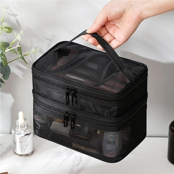 JOYBUY Clear Makeup Bag Mesh Women Cosmetic Bag Transparent Travel Makeup Wash Bag