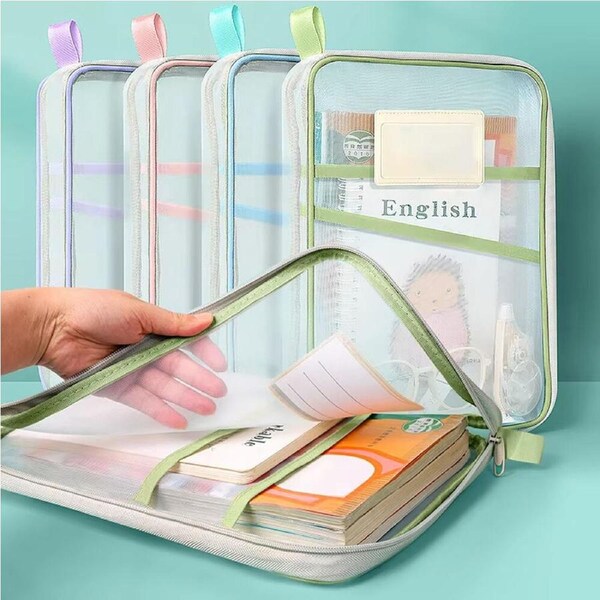 JOYBUY 4 Pack A4 Stationery Storage Bag Double-layer Mesh Zipper Bag Organizer Folders