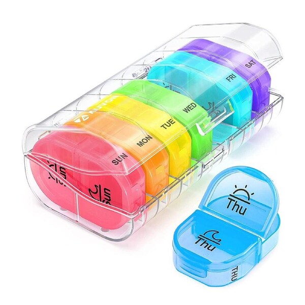 JOYBUY 2-Times-a-Day Weekly Pill Organizer 7 Day Pill Box Portable Medicine Box
