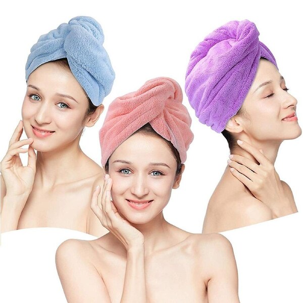JOYBUY 3 Pack Hair Drying Hats Quick dry Hair Towel Cap Hat Bath Hat Microfiber Towel Cap