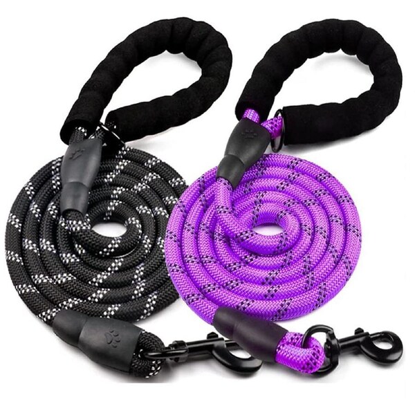 JOYBUY 2 Pack Strong Leash Pet Reflective Leash For Small Medium Large Dog-Black&Purple