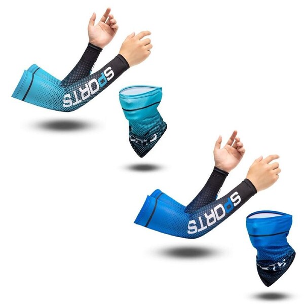 JOYBUY 2 Sets Outdoor Sun-Proof Ice Silk Cooling Arm Sleeves With Face Mask