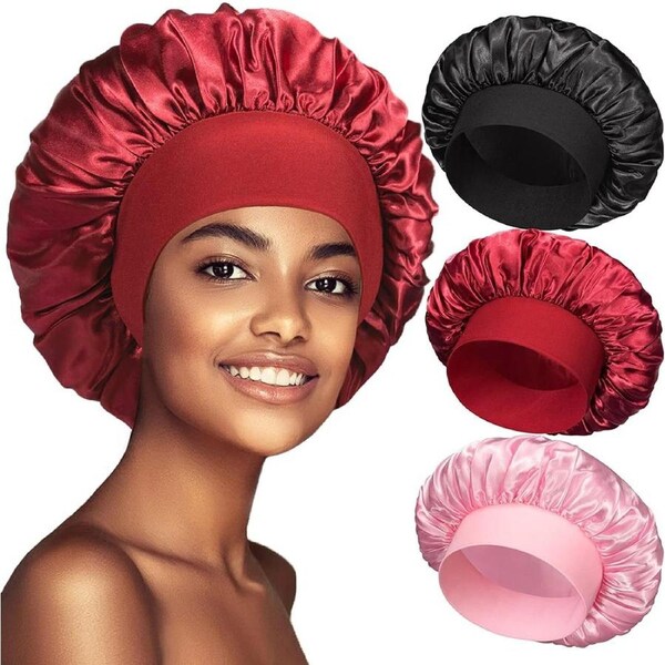 JOYBUY 3/4Pcs Women's Satin Sleeping Hat Head Wrap Elastic Band Cap Hair Care Bonnet