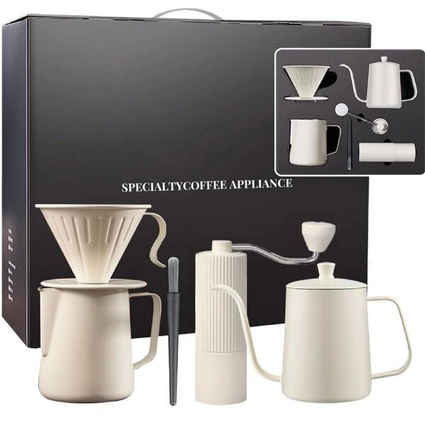 Pour Over Coffee Maker Gift Set Manual Grinder Portable Kettle Hand Bean Filter