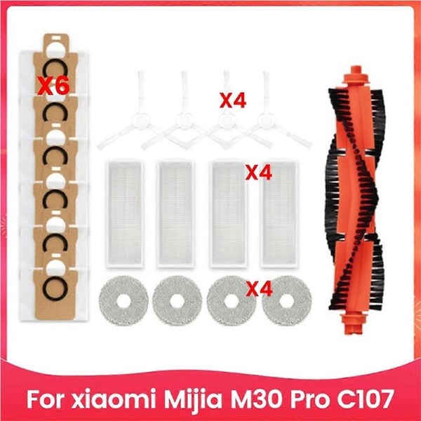 19PCS for M30 Pro C107 Robot Vacuum Accessories Main Side Brush Mop Cloth Hepa Filter Dust Bag Parts Kit