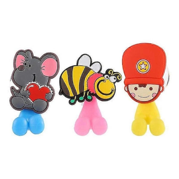 3 Pcs Animal Toothbrush Holder Cartoon Hangers Toothbrushes Hooks For Bathroom