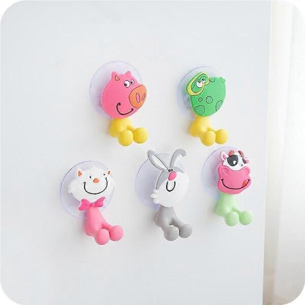 Wall Mounted Duty Suction Cup Toothbrush Holder Hooks Set(5 Small Animals)
