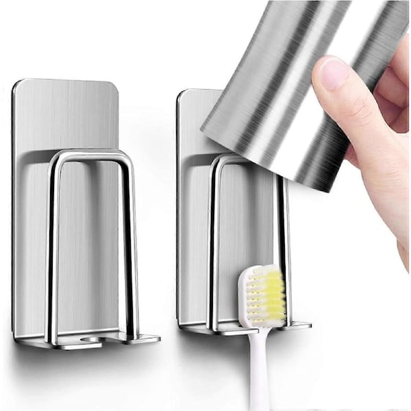 2pcs Stainless Steel Wall Mounted Toothbrush Holder, Convenient Toothbrush Holder, Waterproof Multifunction Toothbrush Hooks Wall Hooks.
