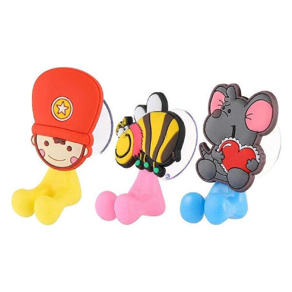 Toothbrush Sucker Hooks Mouse Shape Cartoon Style Easy to Clean 3Pcs for Bathroom