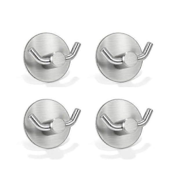 Towel Hook, 4 Adhesive Hooks 304 Stainless Steel Wall Hooks, Self Adhesive Hooks Double Hooks for Bathroom Kitchen