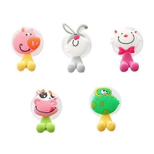 5pcs/set Toothbrush Stand Lovely Cartoon Animal Bathroom Suction Cup Toothbrush Holder Towel Hook Jikaix