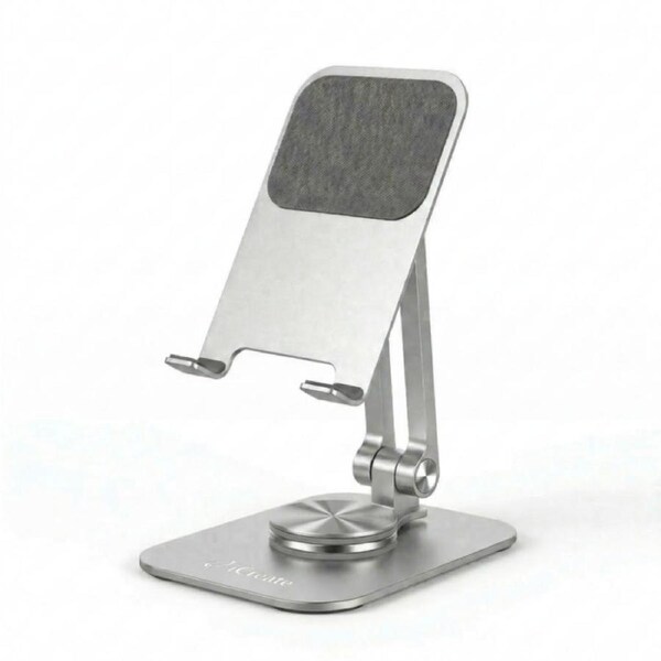 Phone Desktop Stand Aluminum Holder 360° Rotation and Foldable - Silver
