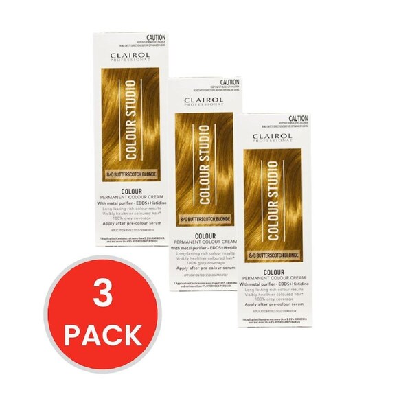 Clairol Professional Permanent Hair Cream Colour Studio 8/0 Butterscotch Blonde (3x Pack)