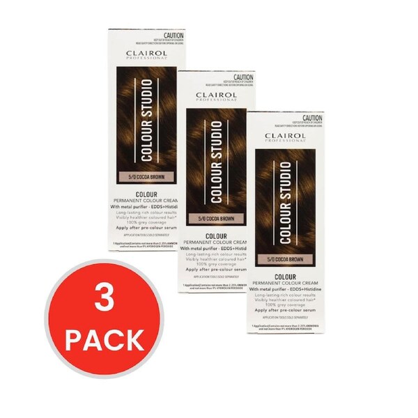 Clairol Professional Permanent Hair Cream Colour Studio 5/0 Cocoa Brown (3x Pack)