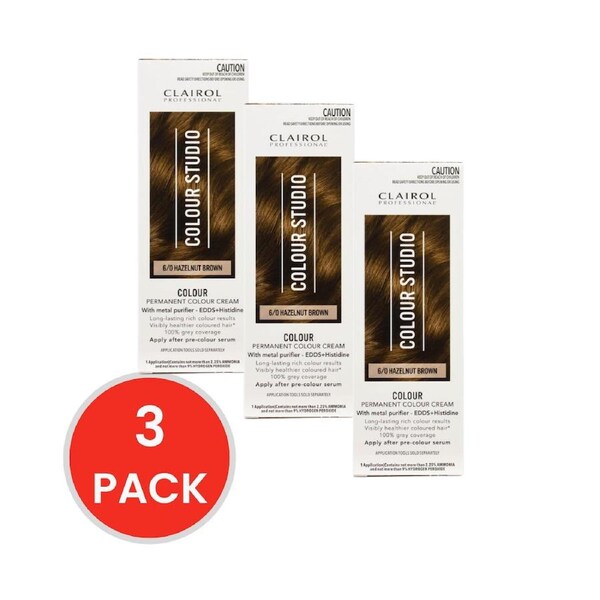 Clairol Professional Permanent Hair Cream Colour Studio 6/0 Hazelnut Brown (3x Pack)
