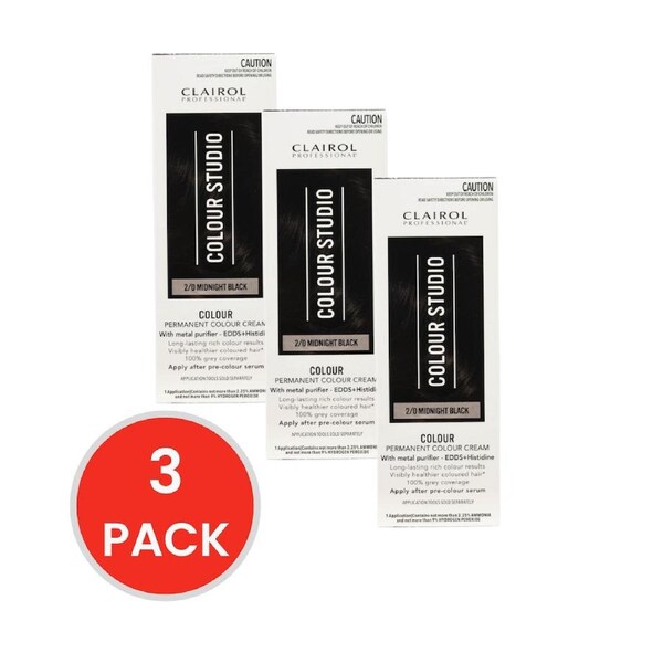 Clairol Professional Permanent Hair Cream Colour Studio 2/0 Midnight Black (3x Pack)