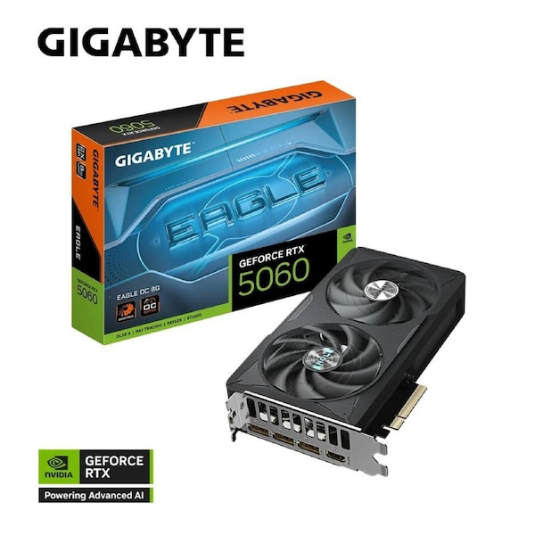 Gigabyte GeForce RTX GV-N5060EAGLEMAX OC-8GD, GDDR7, 2550MHz, 3840CUDA, 28Gbps, PCI-E 5.0, PSU 550W, 8 Pin*1, DisplayPort 2.1b *3, HDMI 2.1b *1 GV-N5060EAGLEMAX OC-8GD
