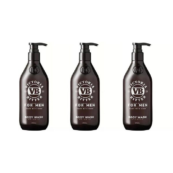 3PK VB Body Wash Stubby Pump Bottle Moisturising Shower Gel For Men 375ml
